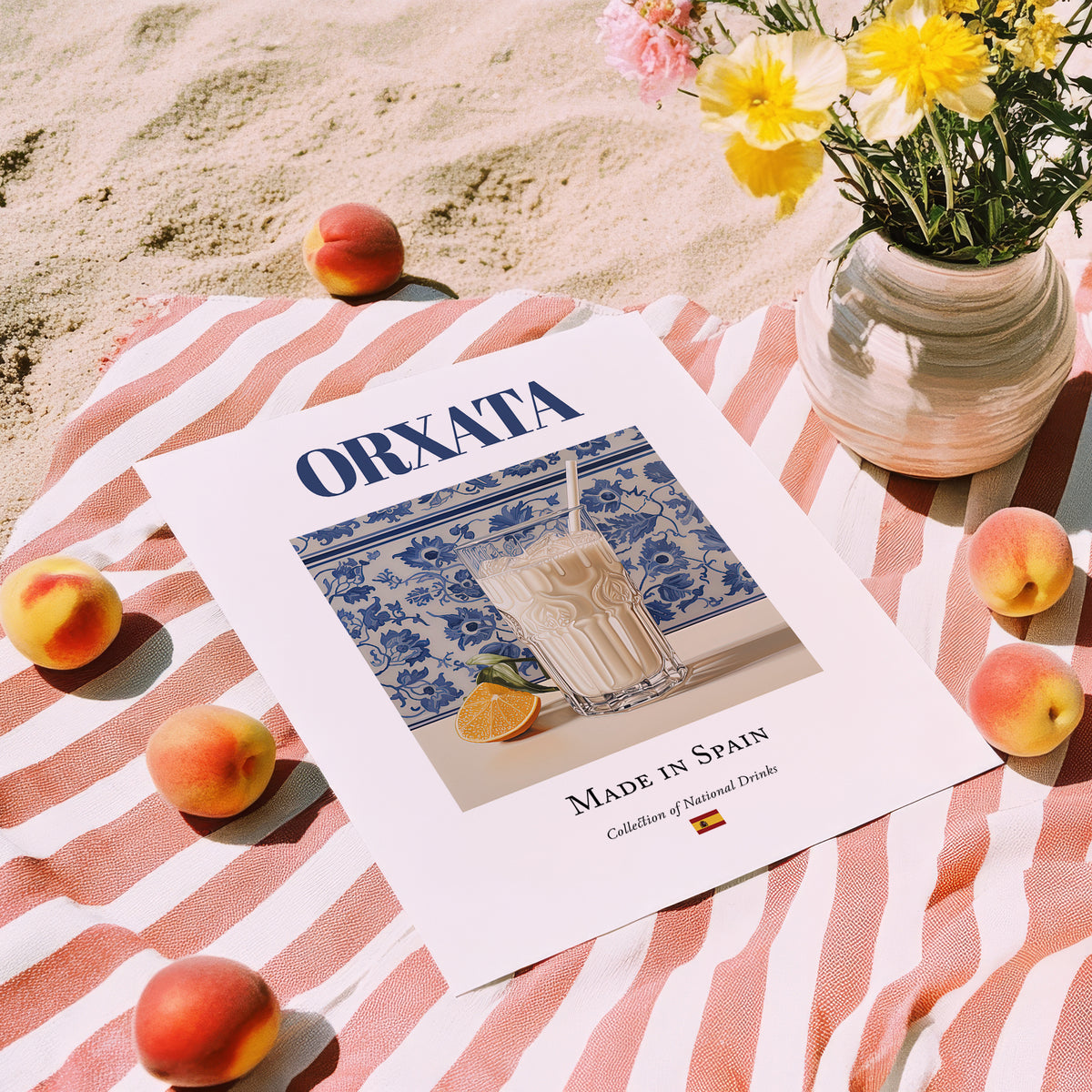 Orxata – Spanish Beverage Drink, Cocktail Lounge Poster, unframed on coastal sand