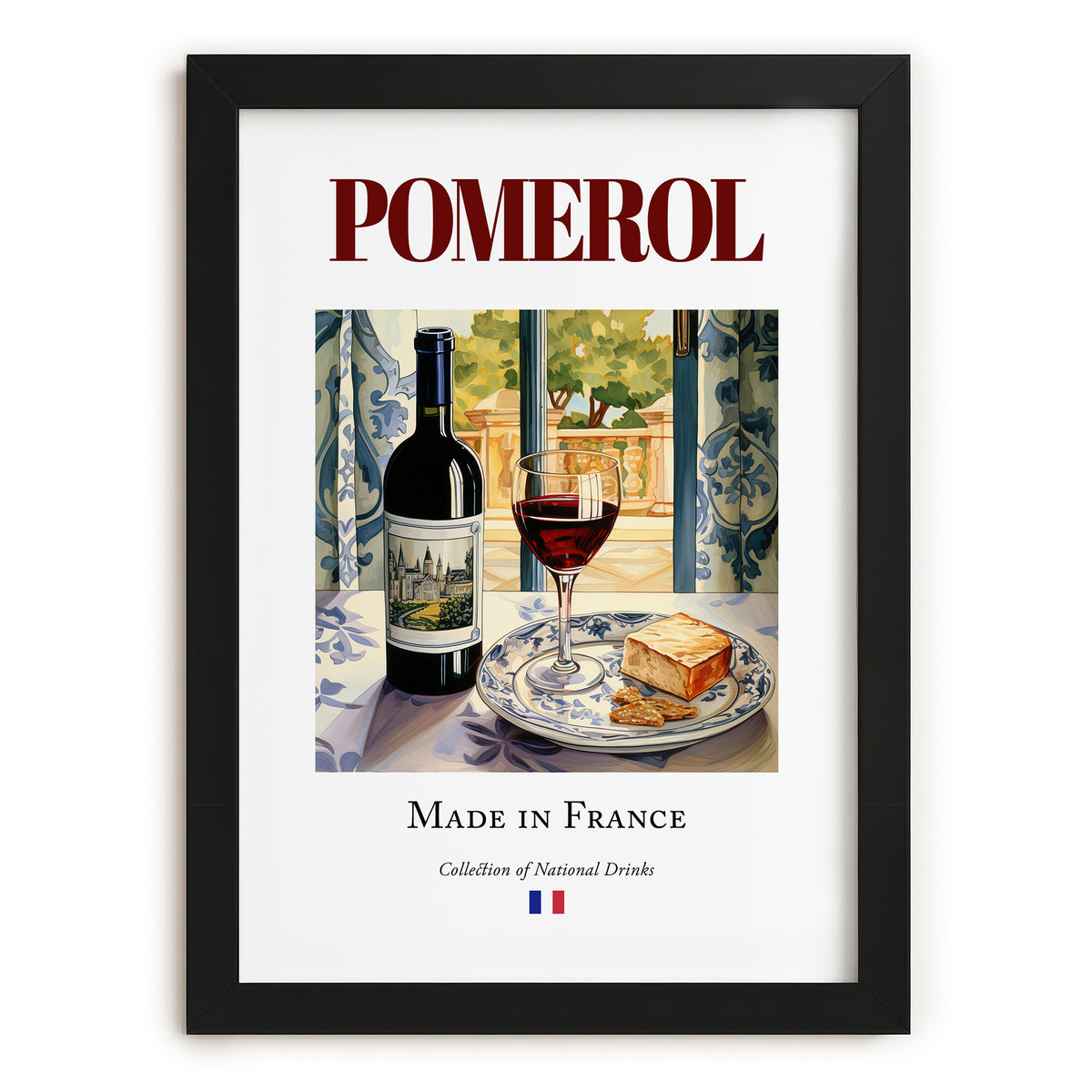 Pomerol – French Red Wine, Wine Bar Print, in sleek black frame