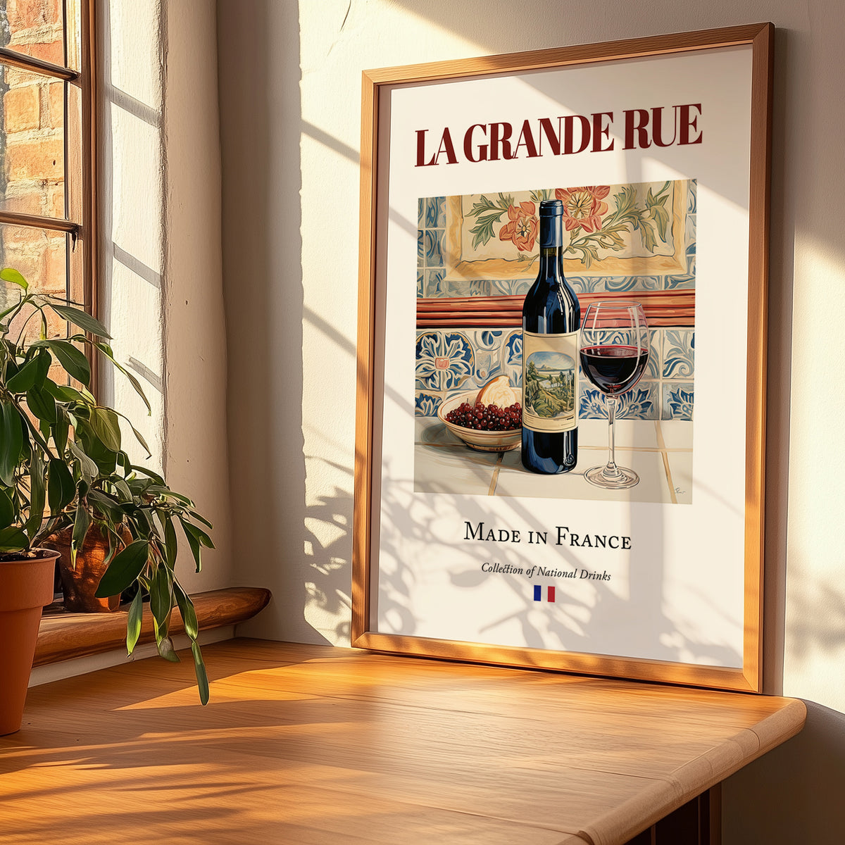 La Grande Rue – French Red Wine, Vinoteca Print, no-text version framed in wood