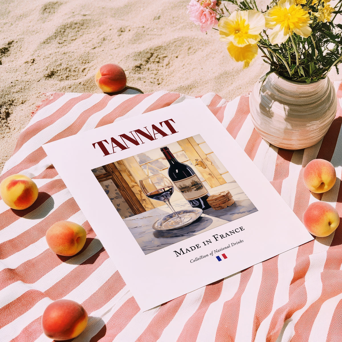 Tannat – French Red Wine, Vinoteca Illustration, unframed on coastal sand