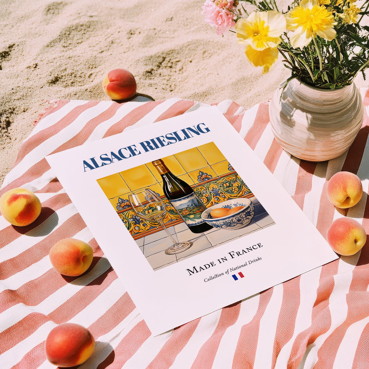 Alsace Riesling – French White Wine, Bodega Wall Decor, unframed on coastal sand