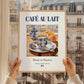 Café au lait – French Coffee, Espresso Bar Print, styled in a charming Paris street view