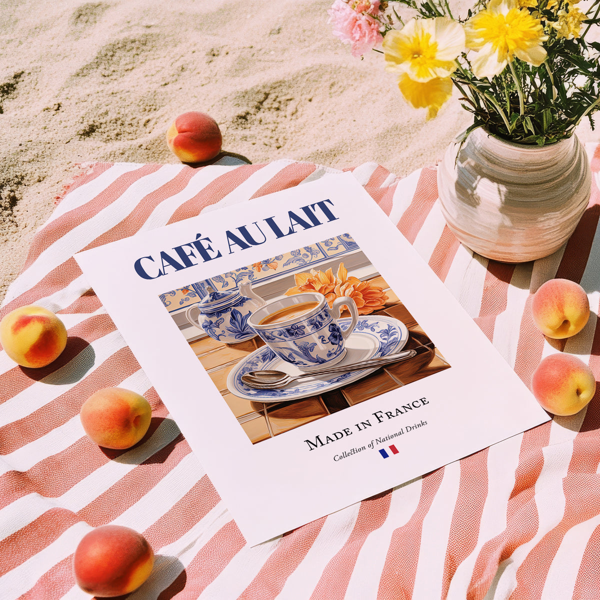 Café au lait – French Coffee, Espresso Bar Print, unframed on coastal sand