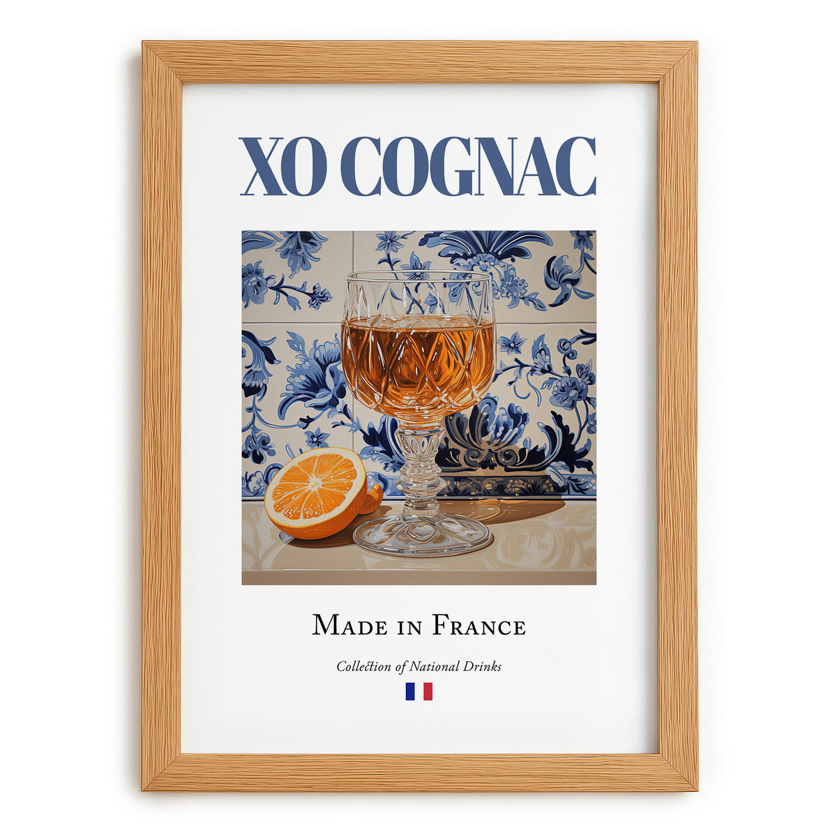 XO Cognac – French Spirit Drink, Beach Bar Poster, set in oak frame