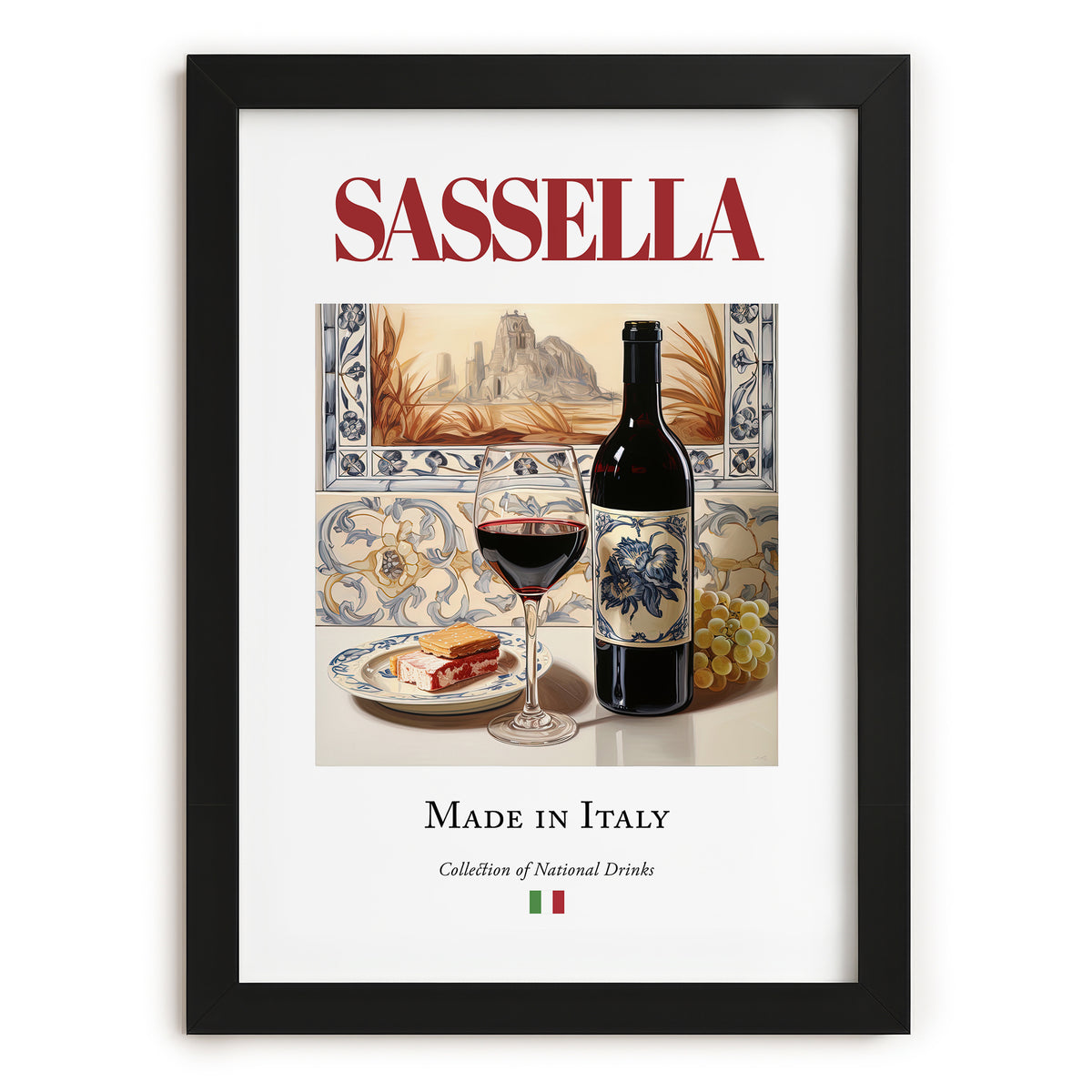 Sassella – Italian Red Wine, Vinoteca Still Life, in sleek black frame
