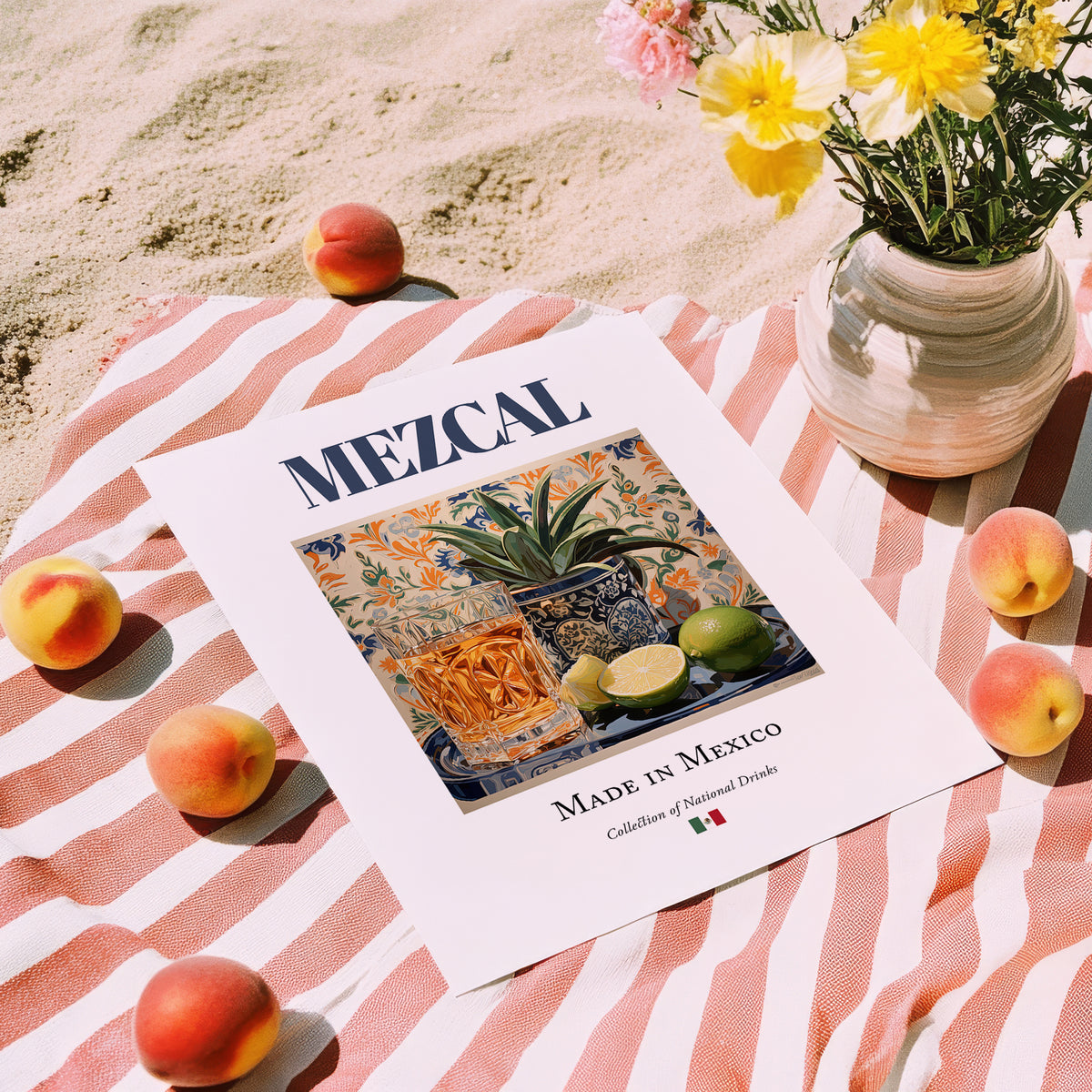 Mezcal – Mexican Spirit Drink, Cocktail Lounge Wall Art, unframed on coastal sand