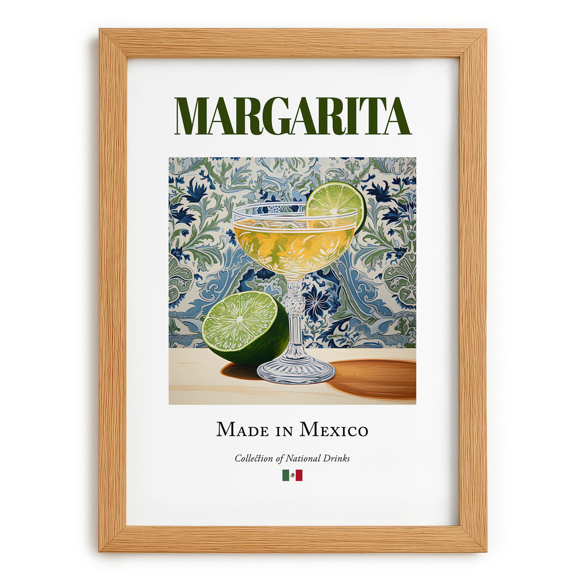 Margarita – Mexican Cocktail Drink, Beach Bar Poster, set in oak frame