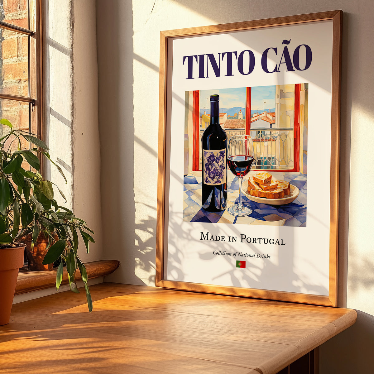 Tinto Cão – Portuguese Red Wine, Wine Bar Poster, no-text version framed in wood