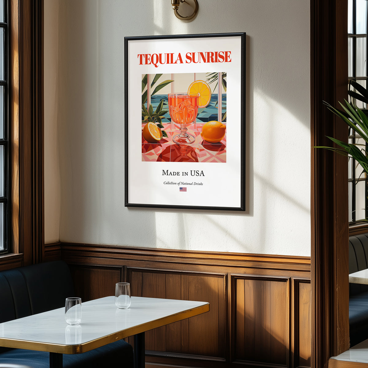 Tequila Sunrise – American Cocktail Drink, Rooftop Terrace Poster, clean layout with no caption