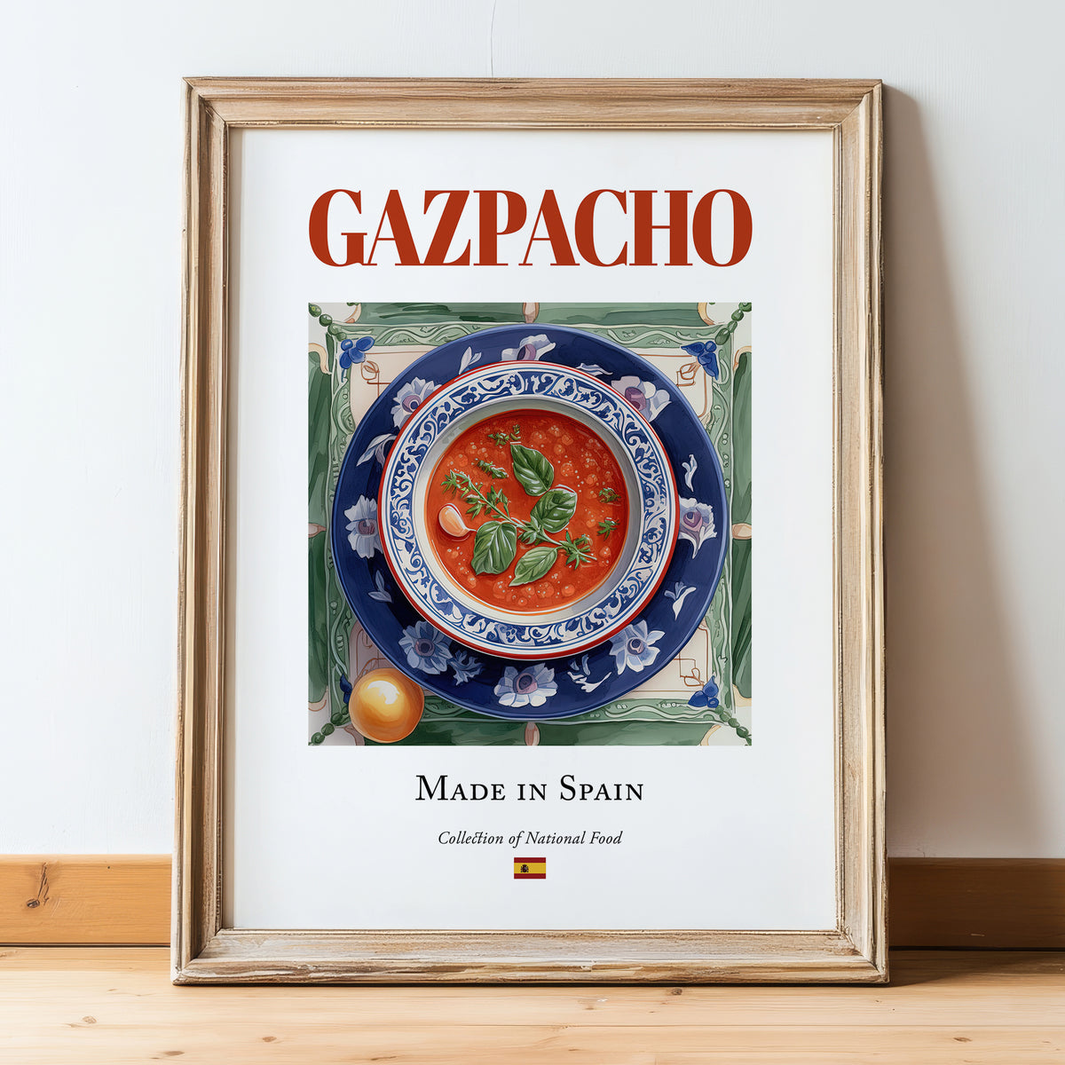 Gazpacho – Spanish Soup Dish, Tavern Poster, in wooden frame leaning on the floor