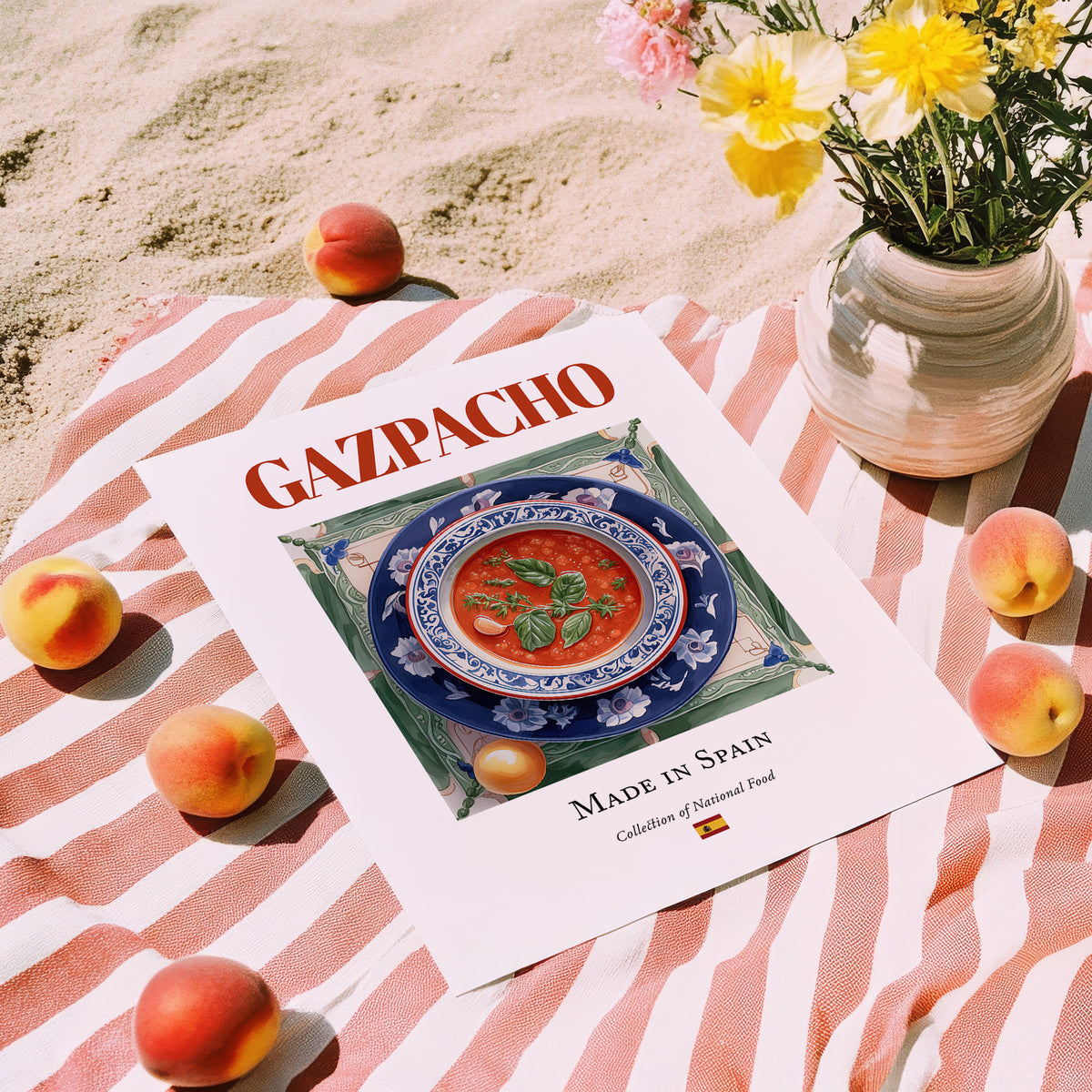 Gazpacho – Spanish Soup Dish, Tavern Poster, unframed on coastal sand