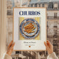 Churros – Spanish Dessert Dish, Farmhouse Kitchen Poster, styled in a charming Paris street view