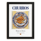 Churros – Spanish Dessert Dish, Farmhouse Kitchen Poster, in sleek black frame