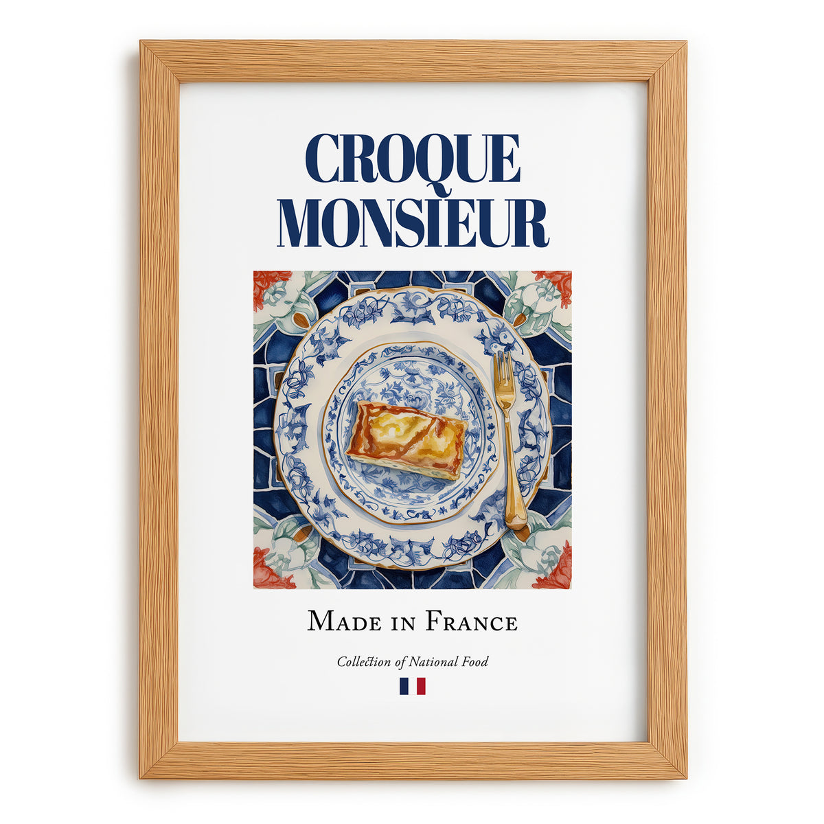 Croque Monsieur – French Snack Dish, Brasserie Poster, set in oak frame