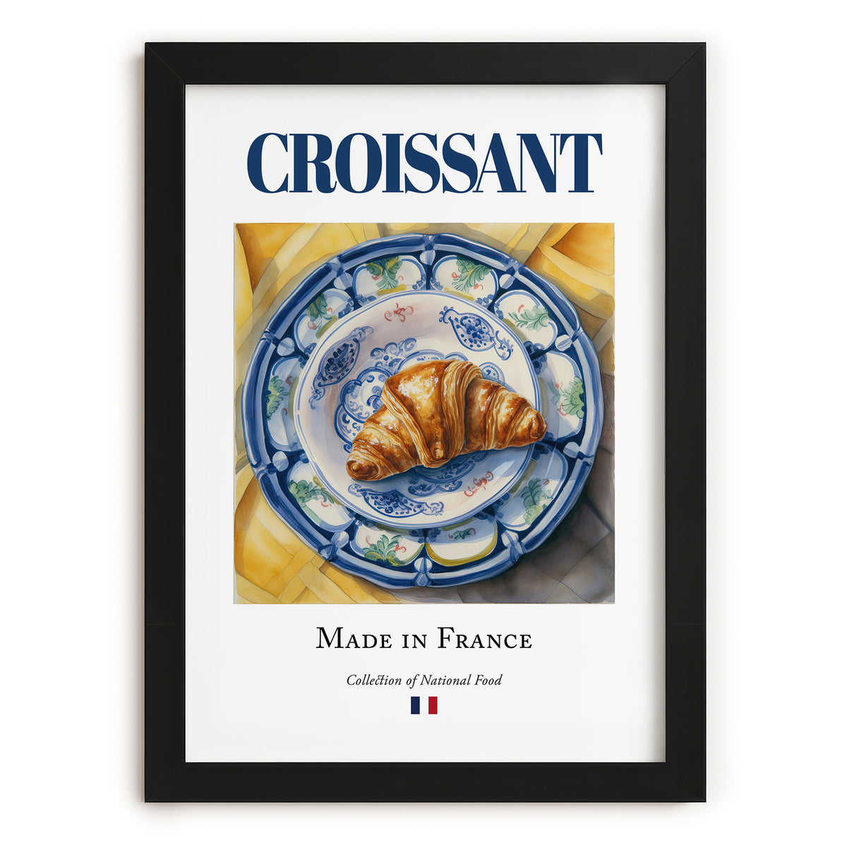 Croissant – French Bread Dish, Farmhouse Kitchen Wall Art, in sleek black frame