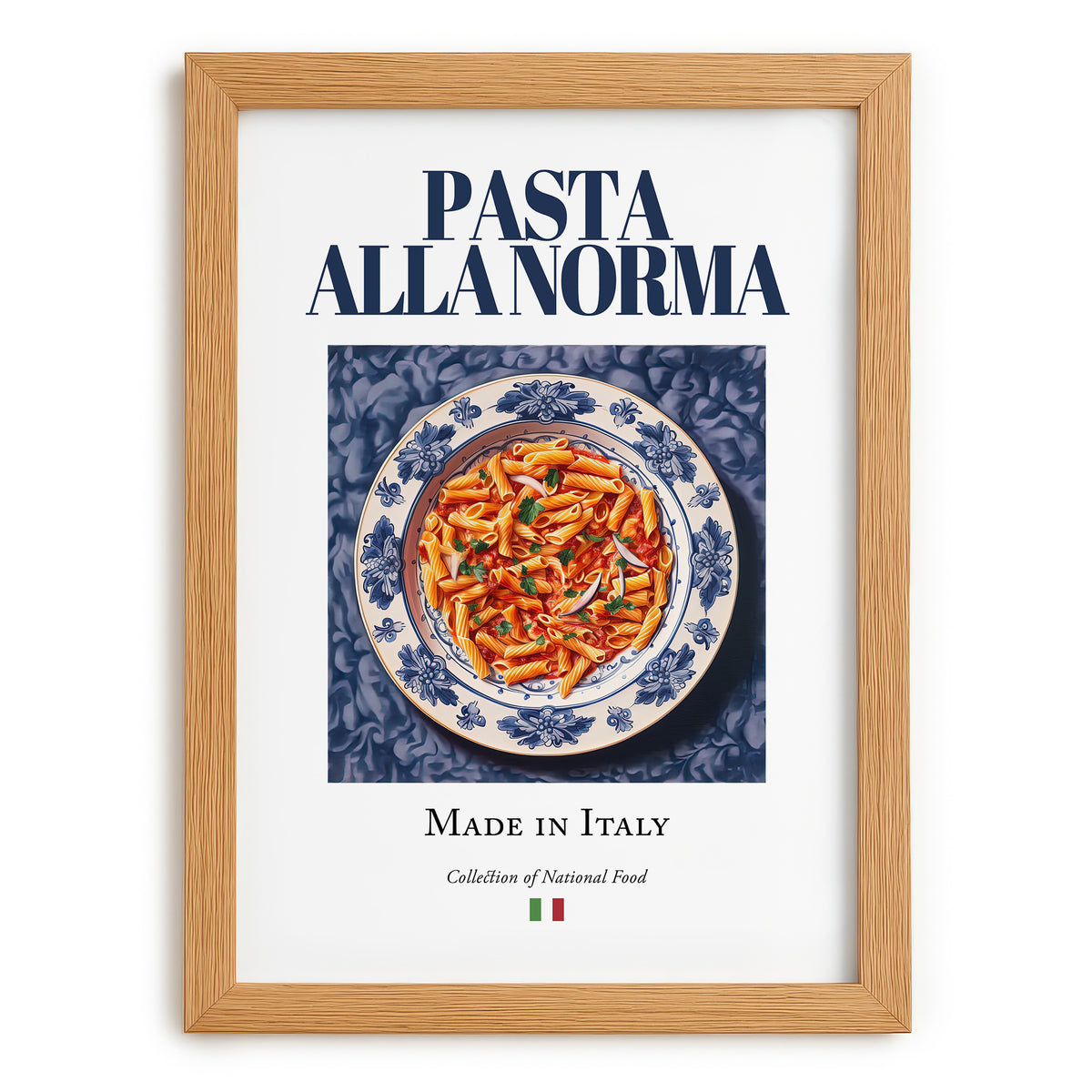 Pasta alla Norma – Italian Pasta, Osteria Wall Art, set in oak frame