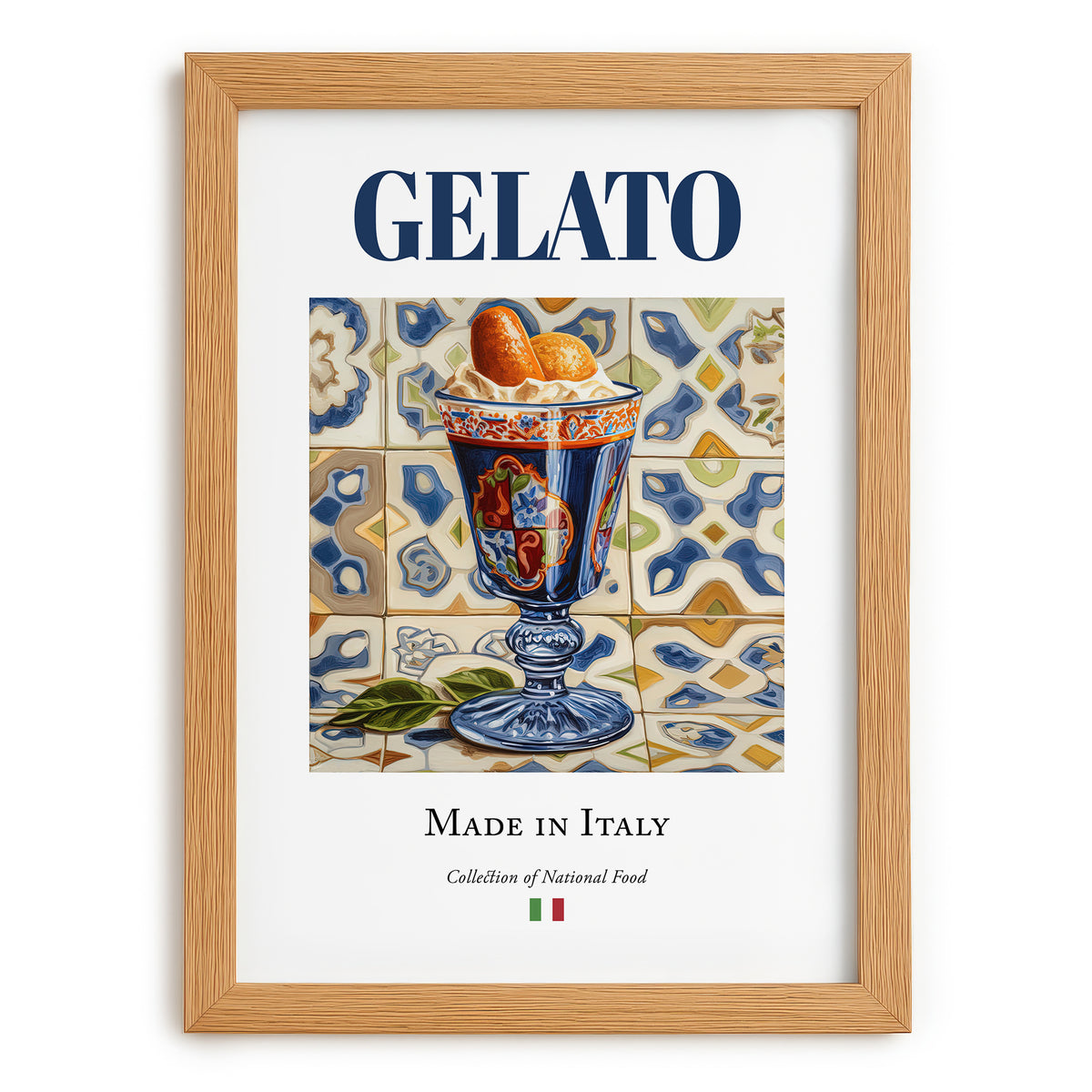 Gelato – Italian Dessert Dish, Café Poster, set in oak frame