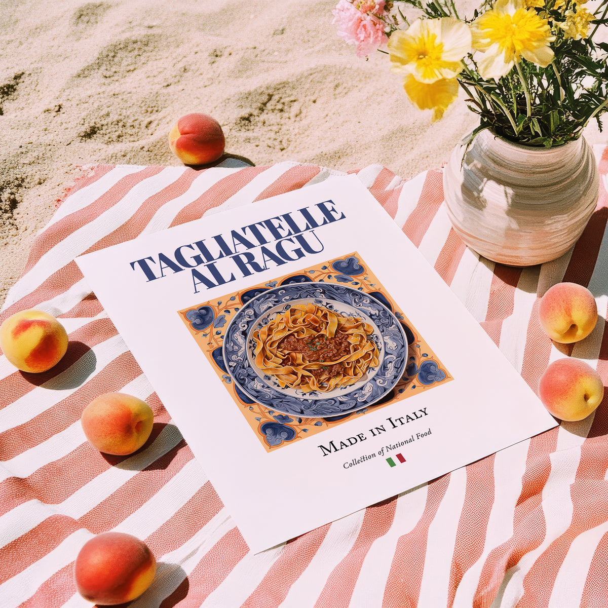 Tagliatelle al Ragu – Italian Pasta, Osteria Print, unframed on coastal sand