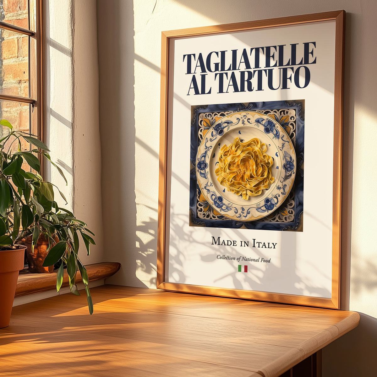 Tagliatelle al Tartufo – Italian Pasta, Osteria Still Life, no-text version framed in wood
