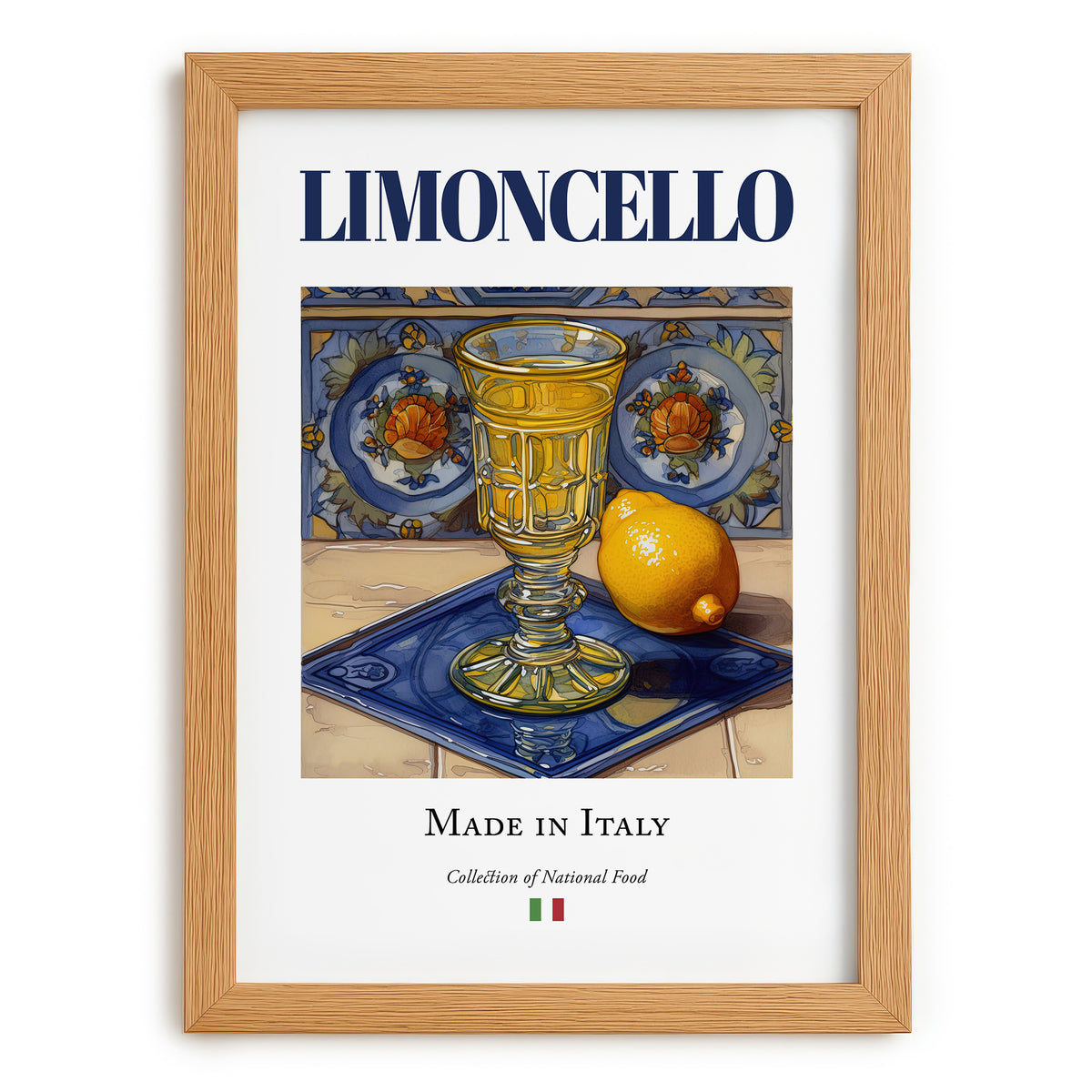 Limoncello – Italian Liqueur Drink, Cocktail Lounge Poster, set in oak frame
