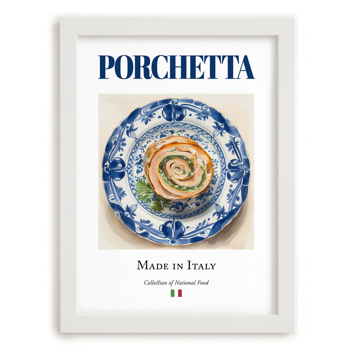 Porchetta – Italian Meat Dish, Tavern Print, placed in minimal white frame