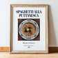 Spaghetti alla Puttanesca – Italian Pasta, Osteria Painting, in wooden frame leaning on the floor