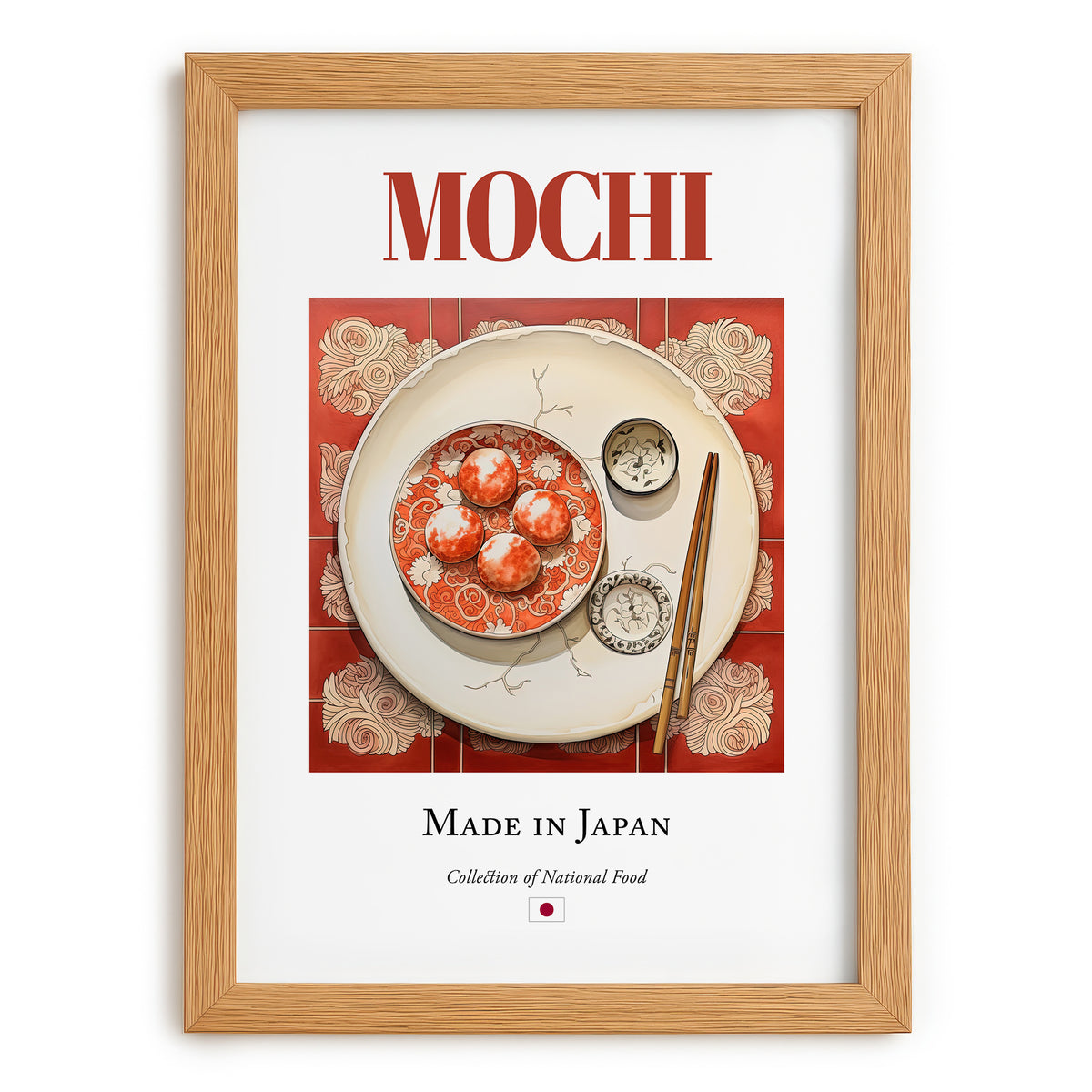 Mochi – Japanese Dessert Dish, Restaurant Art, set in oak frame