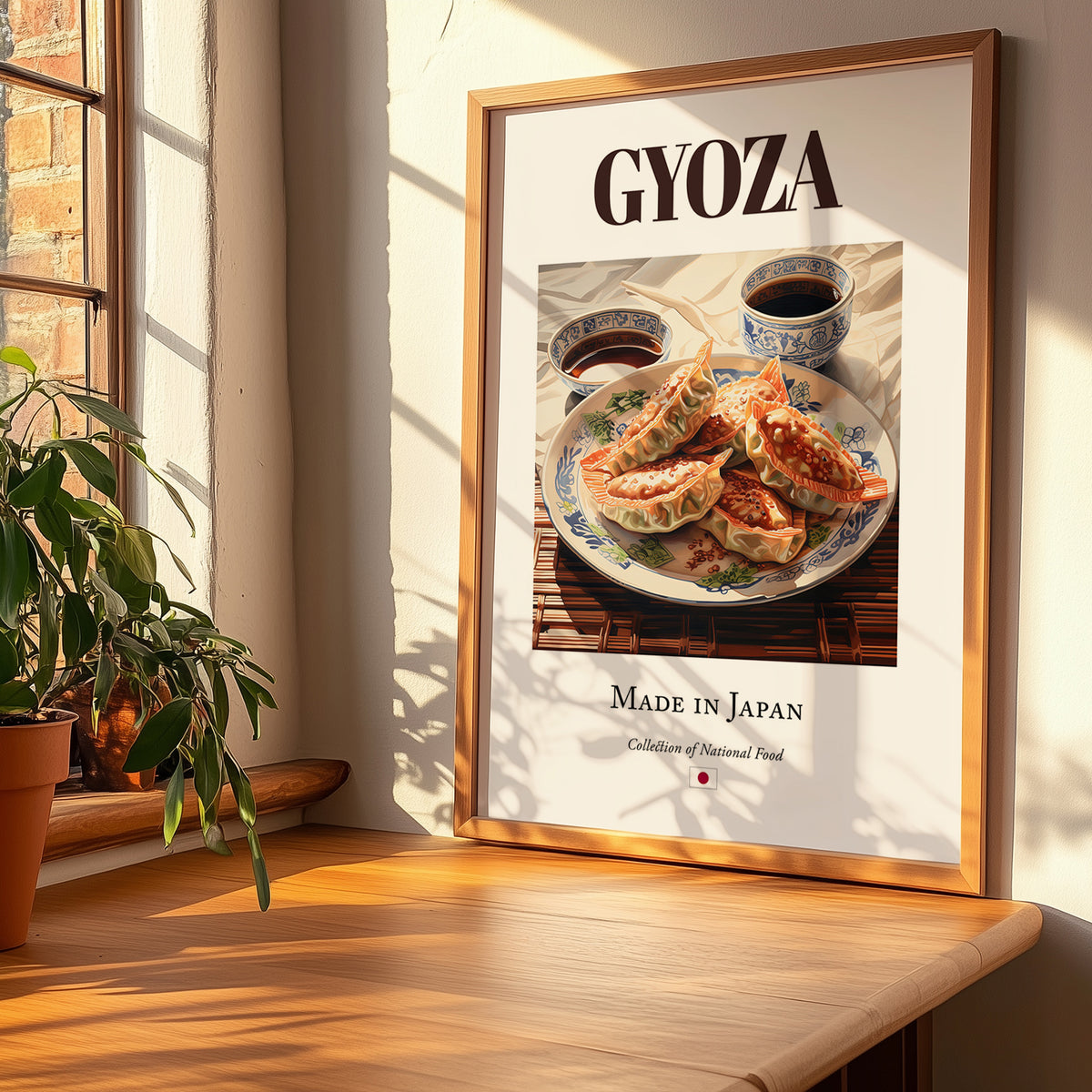 Gyoza – Japanese Dish, Bistro Painting, no-text version framed in wood