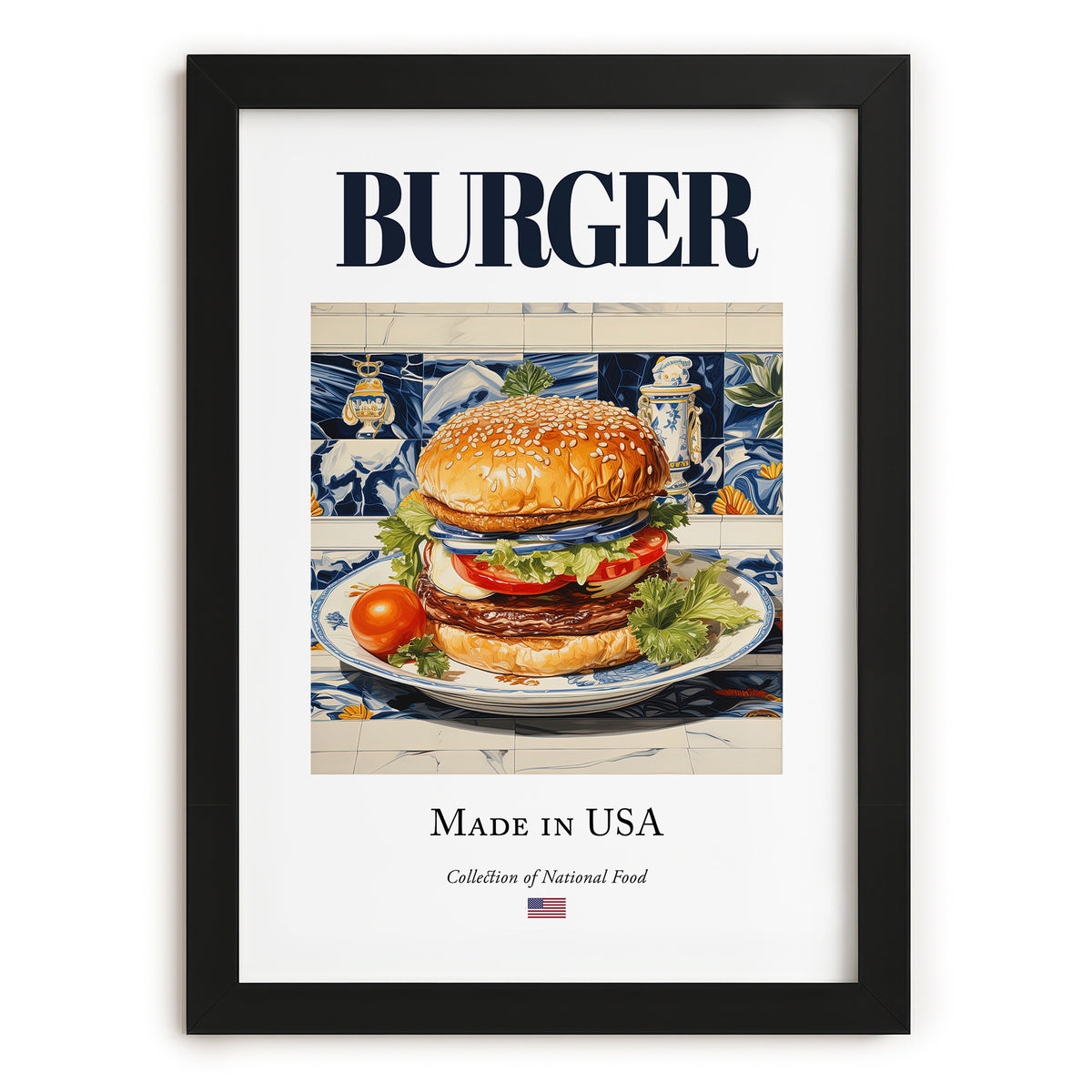 Burger – American Snack Dish, Café Art, in sleek black frame