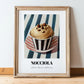 Nocciola – on Striped Tablecloth, Gelato Print, in wooden frame leaning on the floor