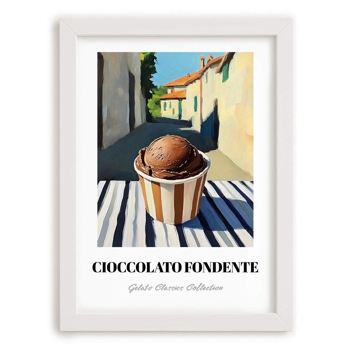 Gelato Cioccolato Fondente – Italian Urban Café Scene, Gelato Print, placed in minimal white frame