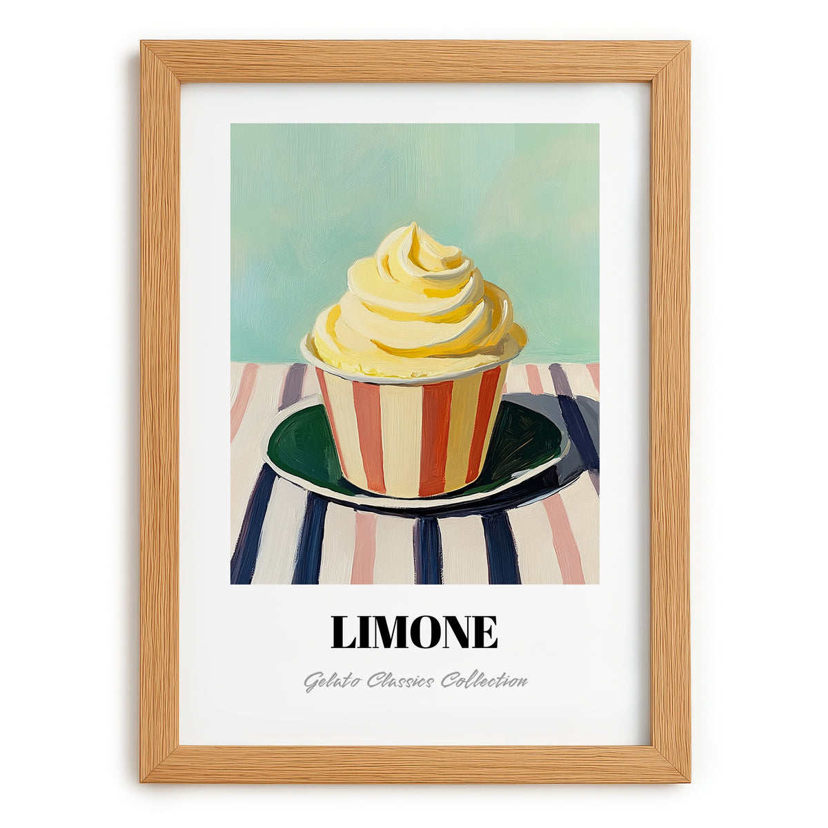 Limone – on Striped Tablecloth, Gelato Wall Painting, set in oak frame