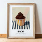 Bacio – on Striped Tablecloth, Gelato Painting, in wooden frame leaning on the floor