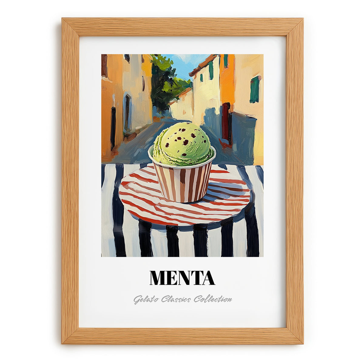 Gelato Menta – Italian Café on the Corner, Gelato Painting, set in oak frame