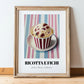 Ricotta E Fichi – on Striped Tablecloth, Gelato Print, in wooden frame leaning on the floor