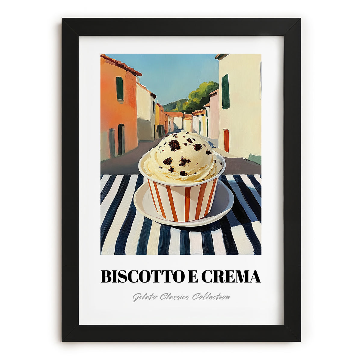 Gelato Biscotto E Crema – Italian Café on the Corner, Gelato Poster, in sleek black frame