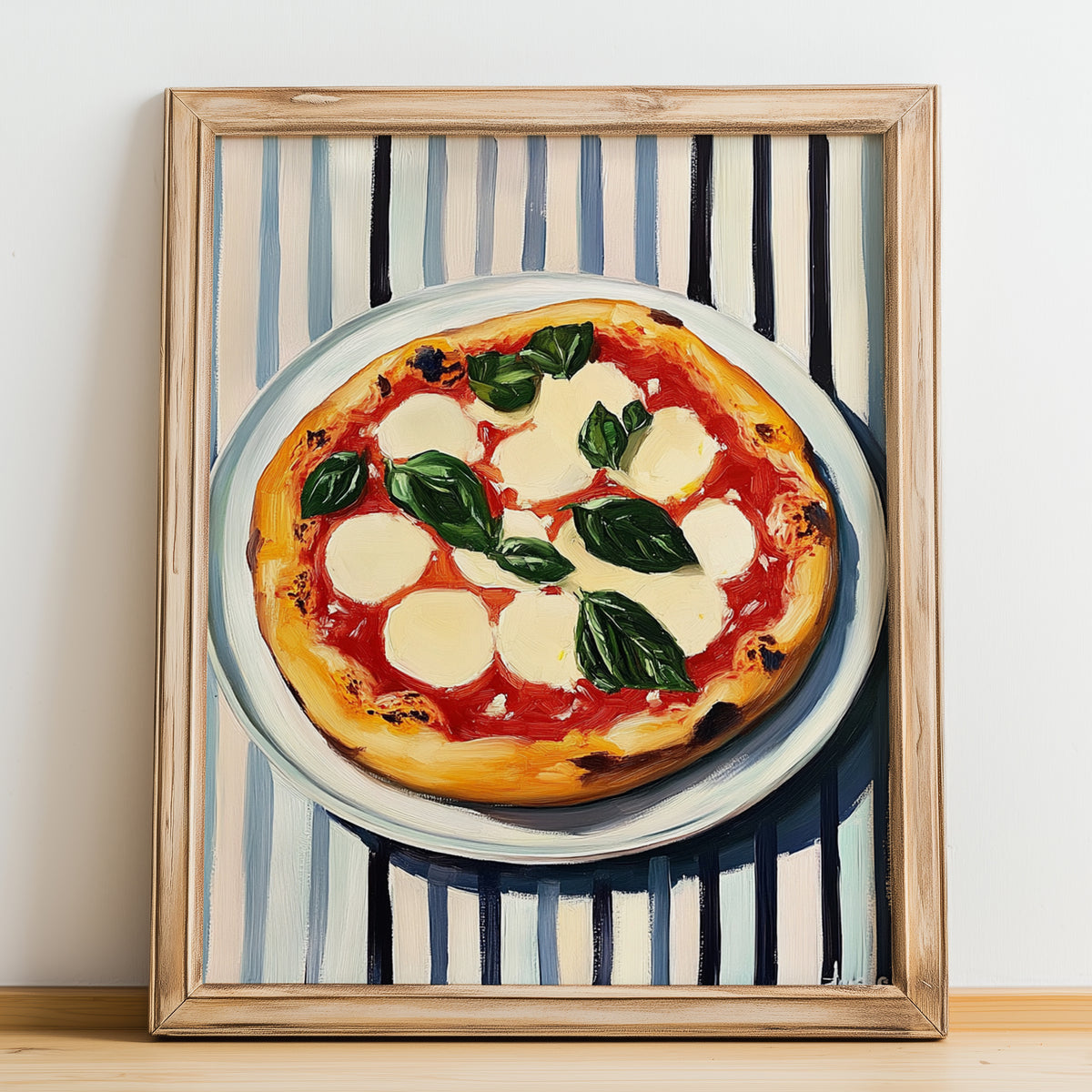 Margherita – on Striped Tablecloth, Gelato Illustration, no-text version framed in wood