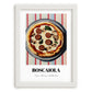 Boscaiola – on Striped Tablecloth, Pizza Wall Decor, placed in minimal white frame