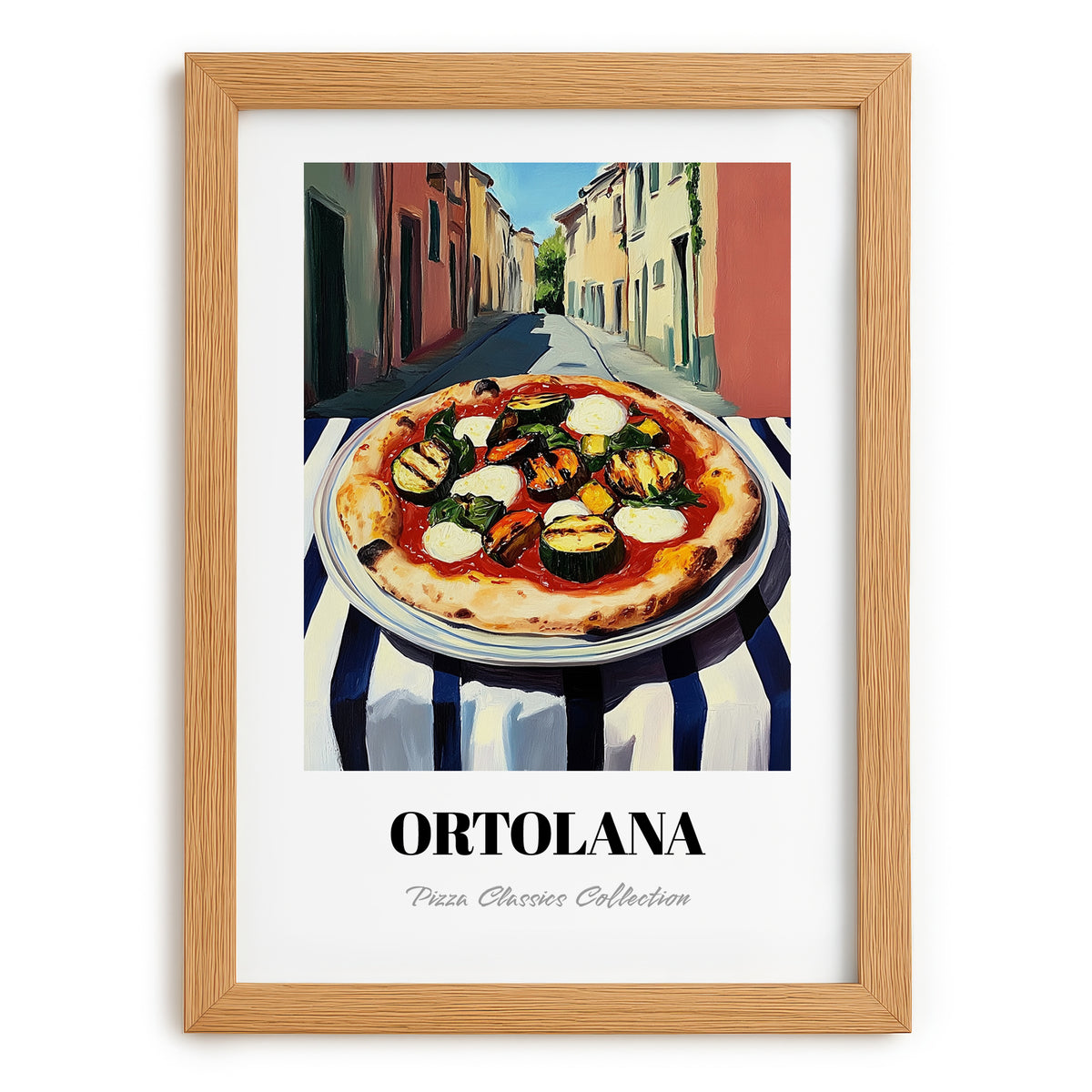Pizza Ortolana – Italian Café on the Corner, Pizza Poster, set in oak frame