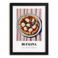 Bufala (Bufalina) – on Striped Tablecloth, Pizza Still Life, in sleek black frame