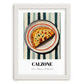 Calzone – on Striped Tablecloth, Pizza Wall Art, placed in minimal white frame