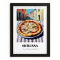 Pizza Siciliana – Italian Street Café Scene, Pizza Painting, in sleek black frame