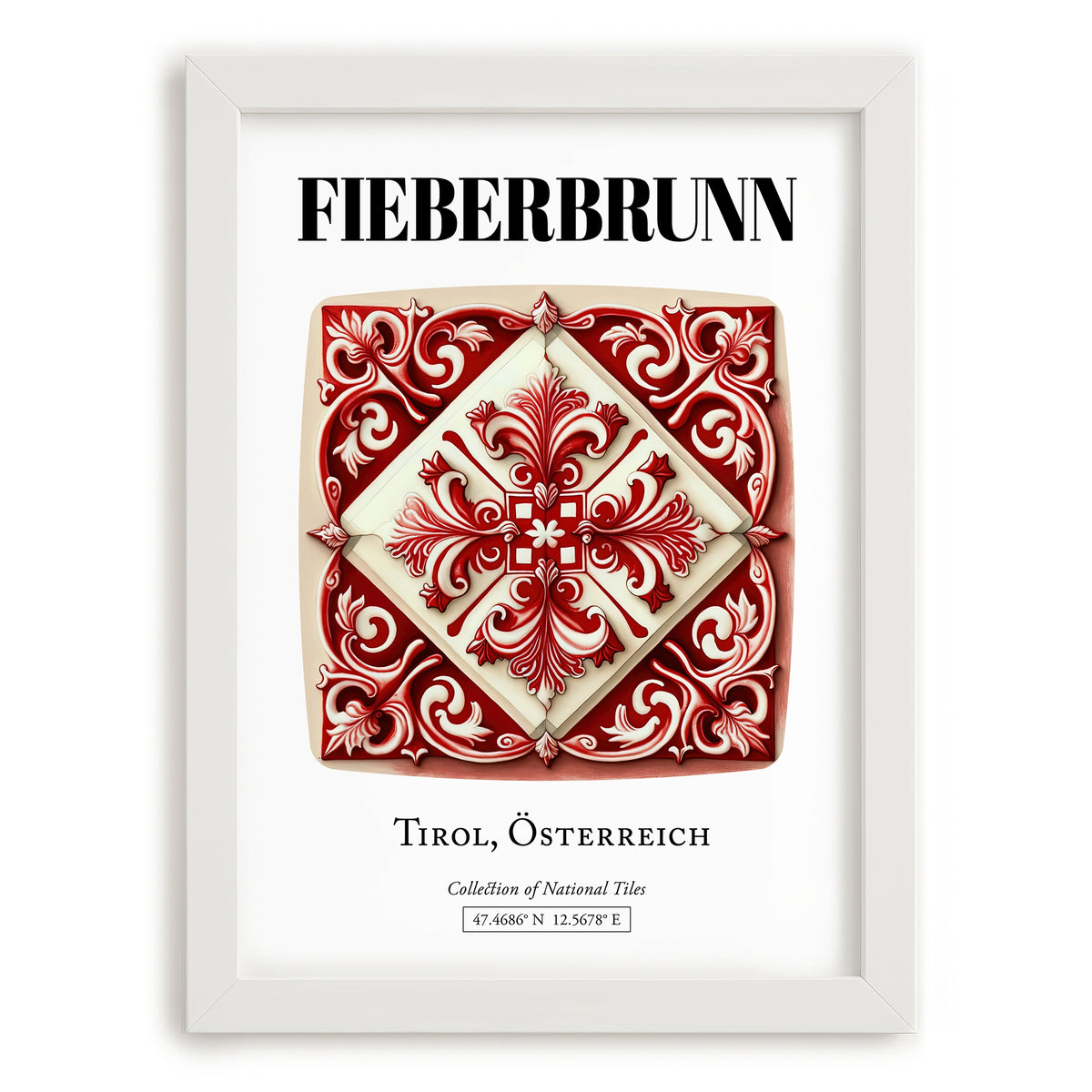 Fieberbrunn, Austria – Tourist Destination Poster, placed in minimal white frame
