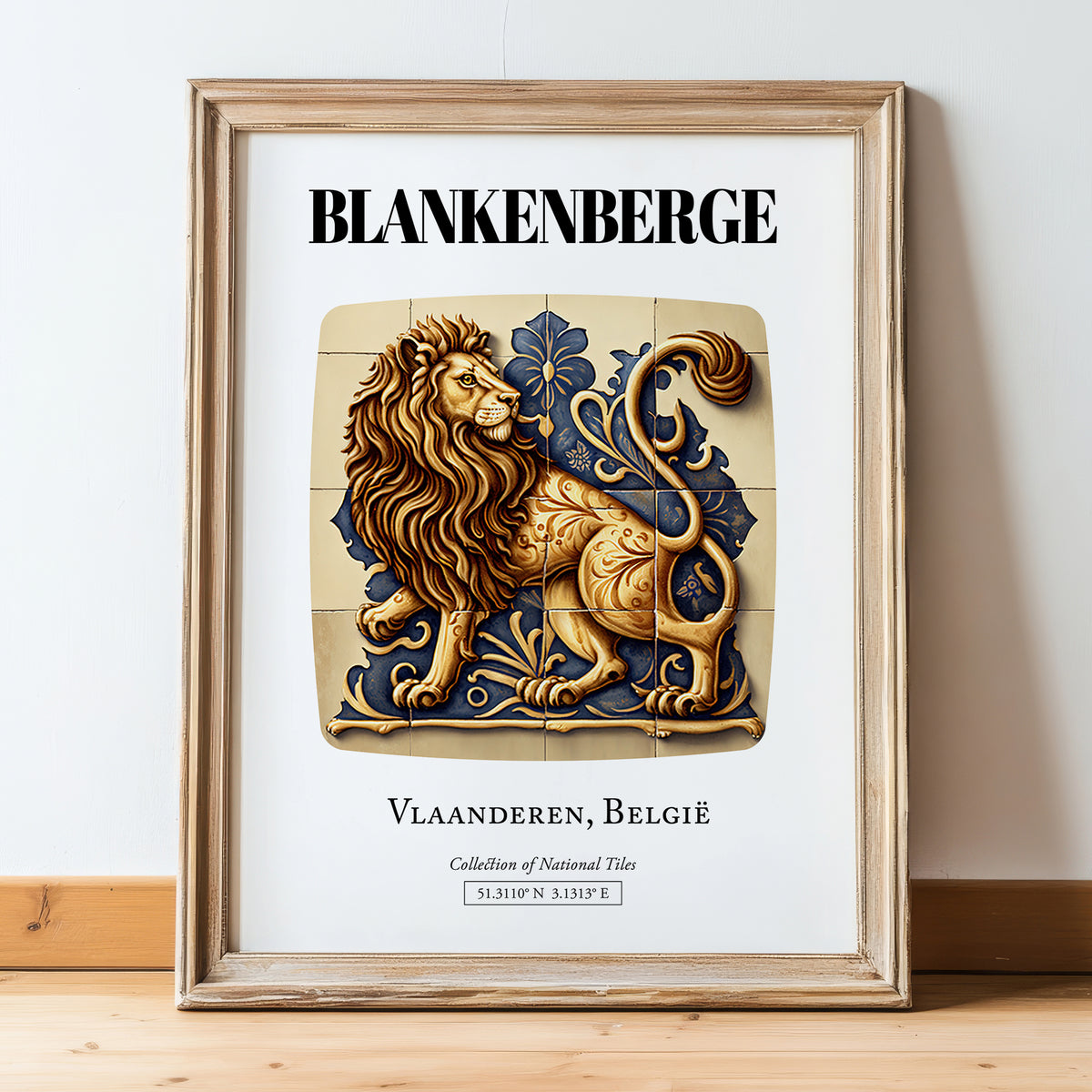 Blankenberge, Belgium – Travel Poster, in wooden frame leaning on the floor