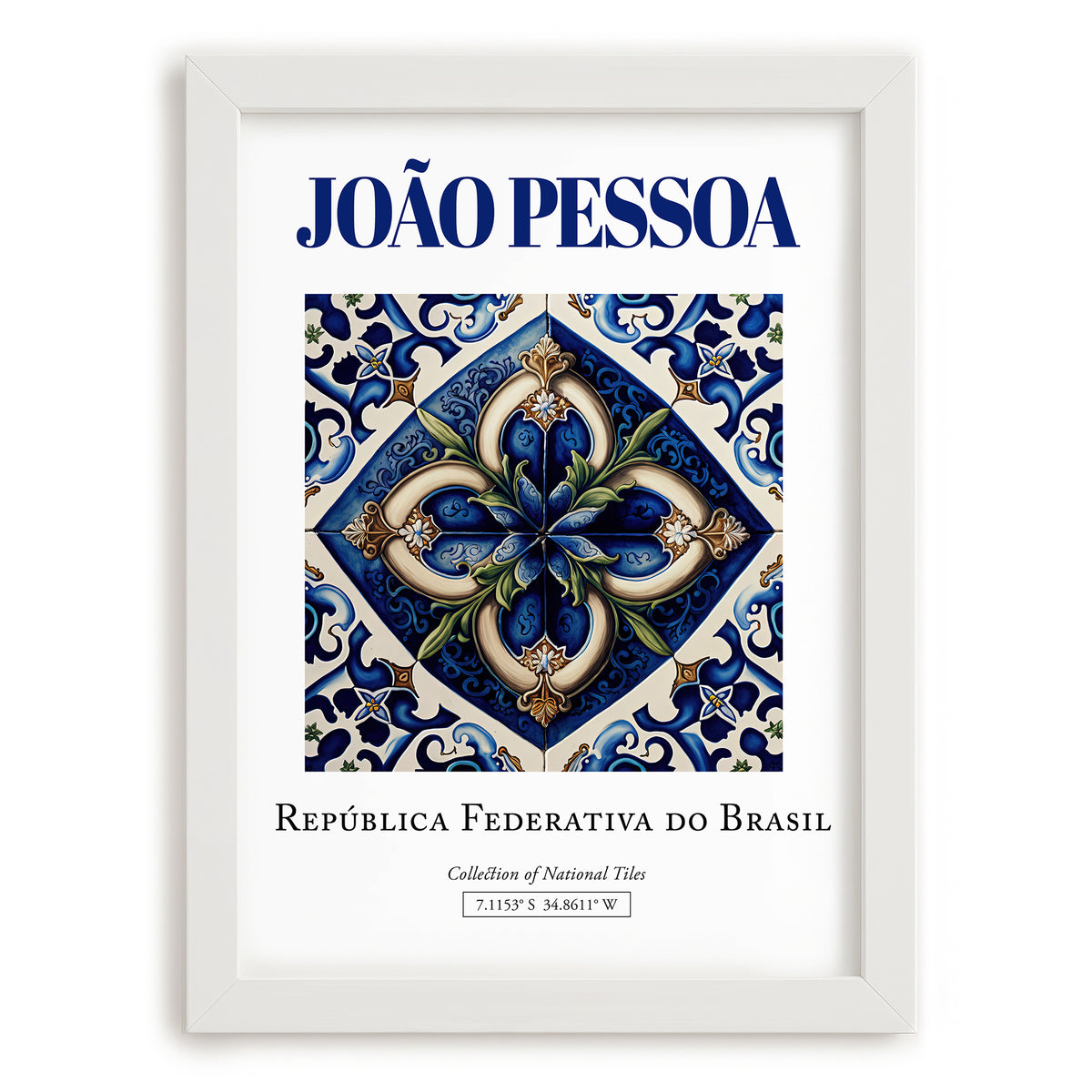 João Pessoa, Brasil – Minimalist Travel Print, placed in minimal white frame