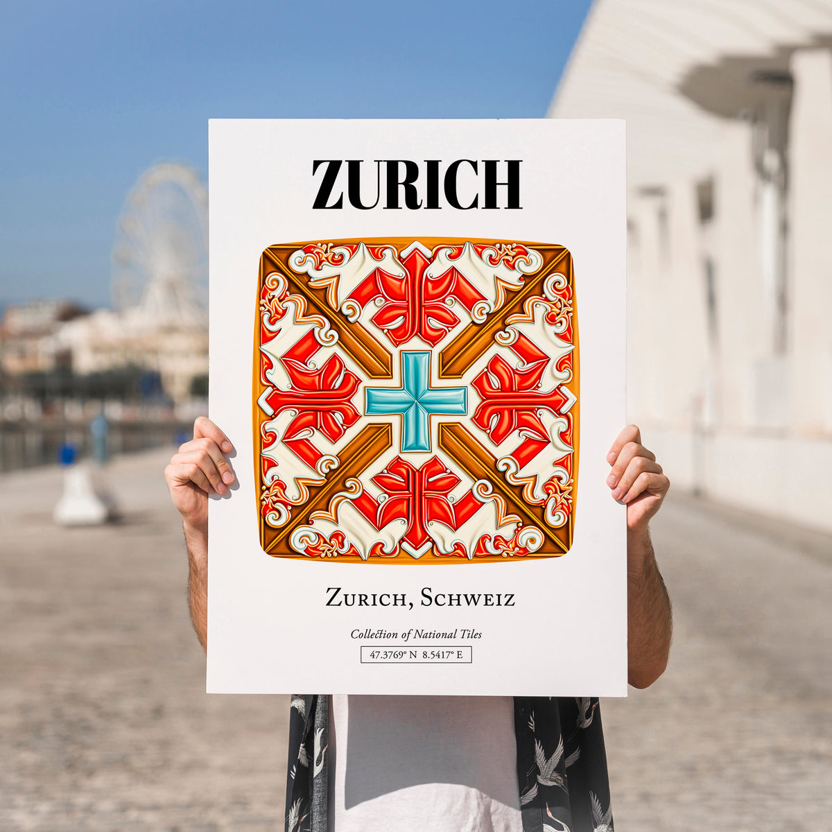 Zurich, Switzerland – Vintage Travel Poster, no-text version framed in wood