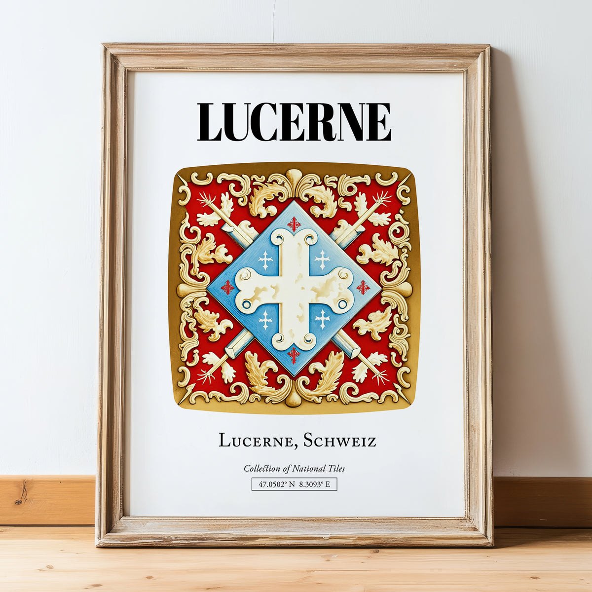Lucerne, Switzerland – Historic Cities Art Print, in wooden frame leaning on the floor