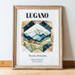 Lugano, Switzerland – Travel Wall Art, in wooden frame leaning on the floor