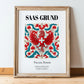 Saas-grund, Switzerland – Travel Poster, in wooden frame leaning on the floor