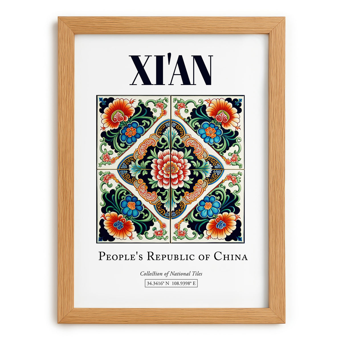Xi'an, China – Travel Poster, set in oak frame